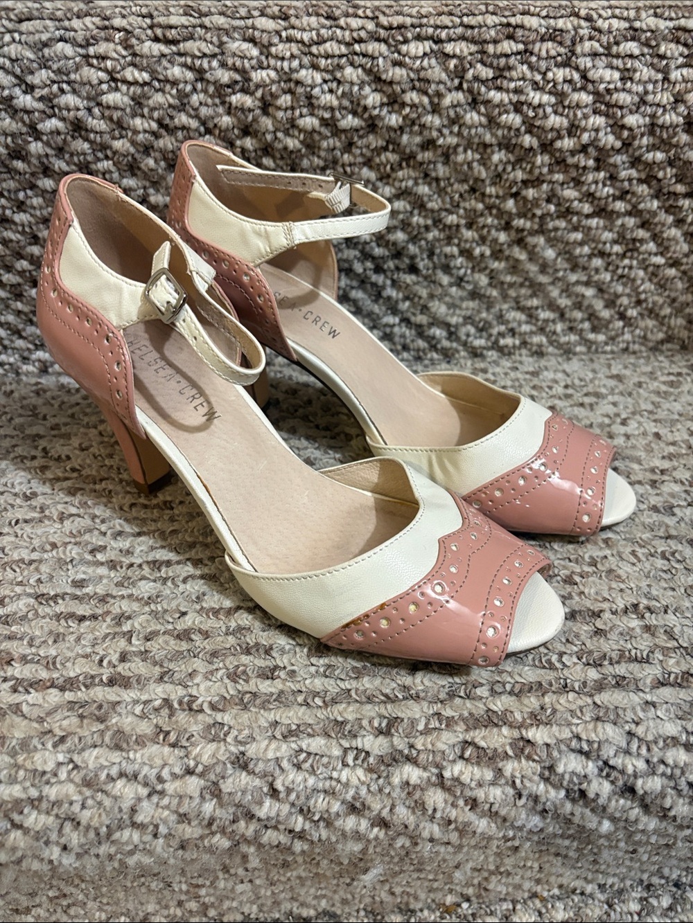Chelsea Crew Two-Tone Pink & Cream Peep-Toe Heels